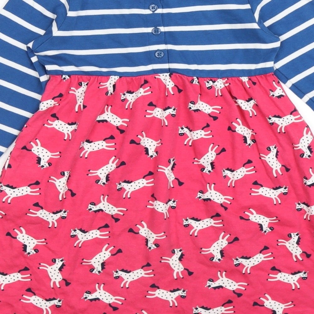 Frugi Girls Blue Striped  Jumper Dress  Size 6-7 Years  - Horses. Organic