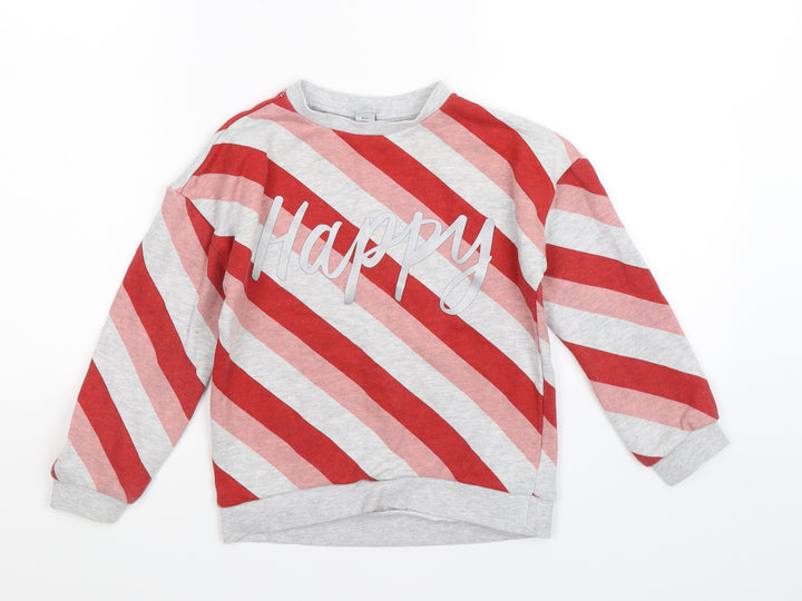 TU Boys Grey Striped Jersey Pullover Sweatshirt Size 8 Years - happy red stripes
