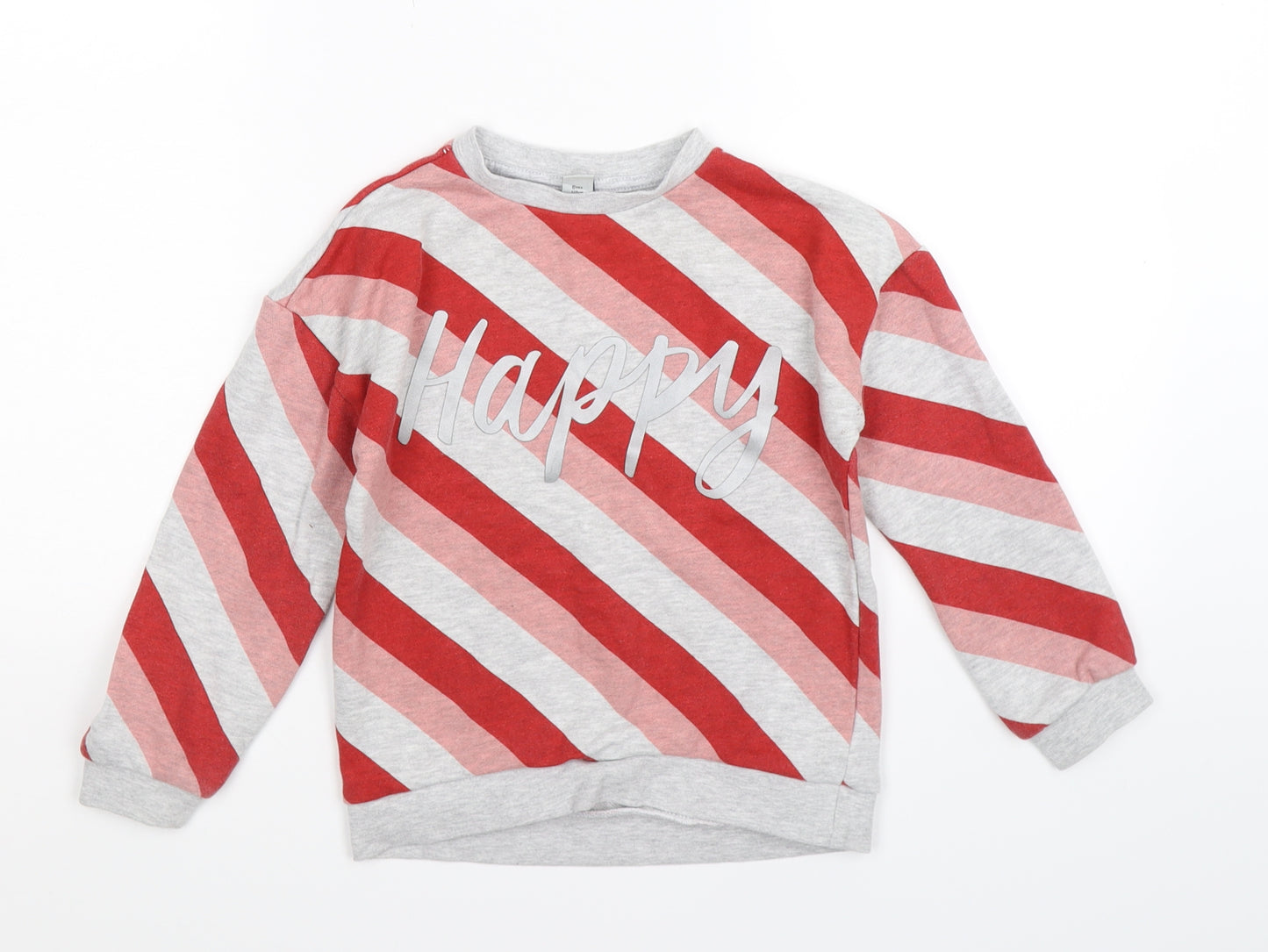 TU Boys Grey Striped Jersey Pullover Sweatshirt Size 8 Years  - happy red stripes