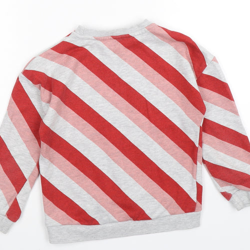 TU Boys Grey Striped Jersey Pullover Sweatshirt Size 8 Years  - happy red stripes