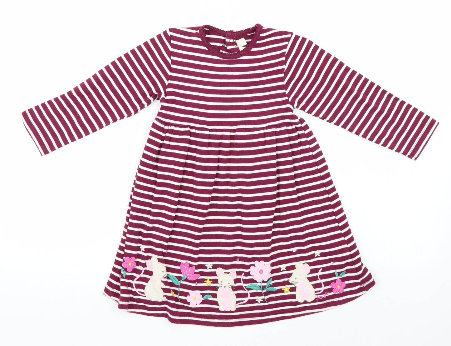 JoJo Maman Bébé Girls Purple Striped  Skater Dress  Size 3-4 Years