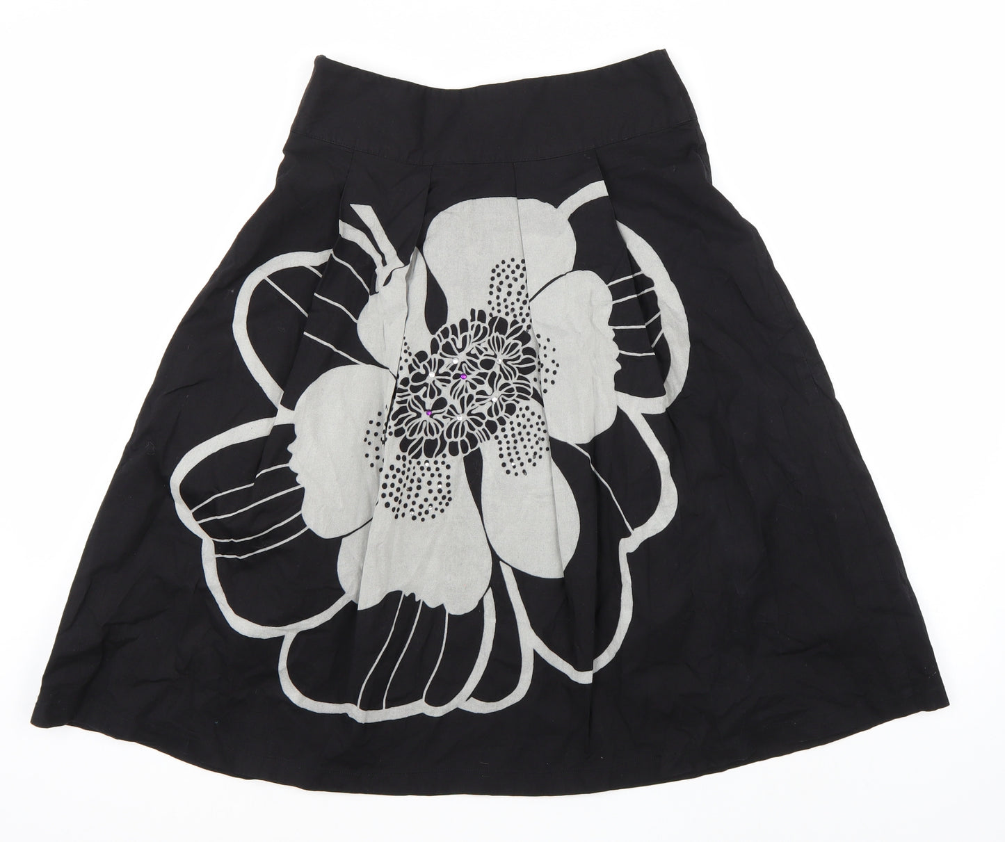 King La Womens Black Floral  A-Line Skirt Size L