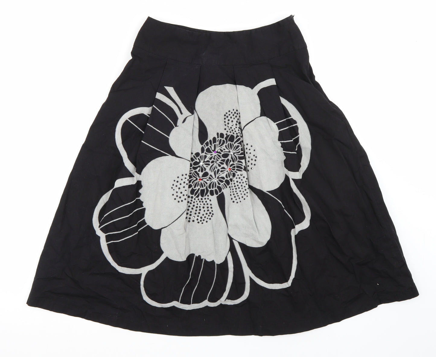 King La Womens Black Floral  A-Line Skirt Size L
