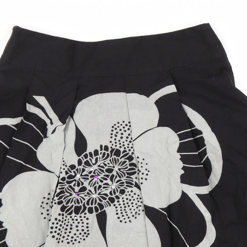 King La Womens Black Floral  A-Line Skirt Size L