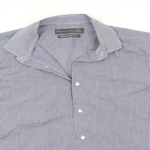 Primark Mens Blue Check   Button-Up Size 17.5