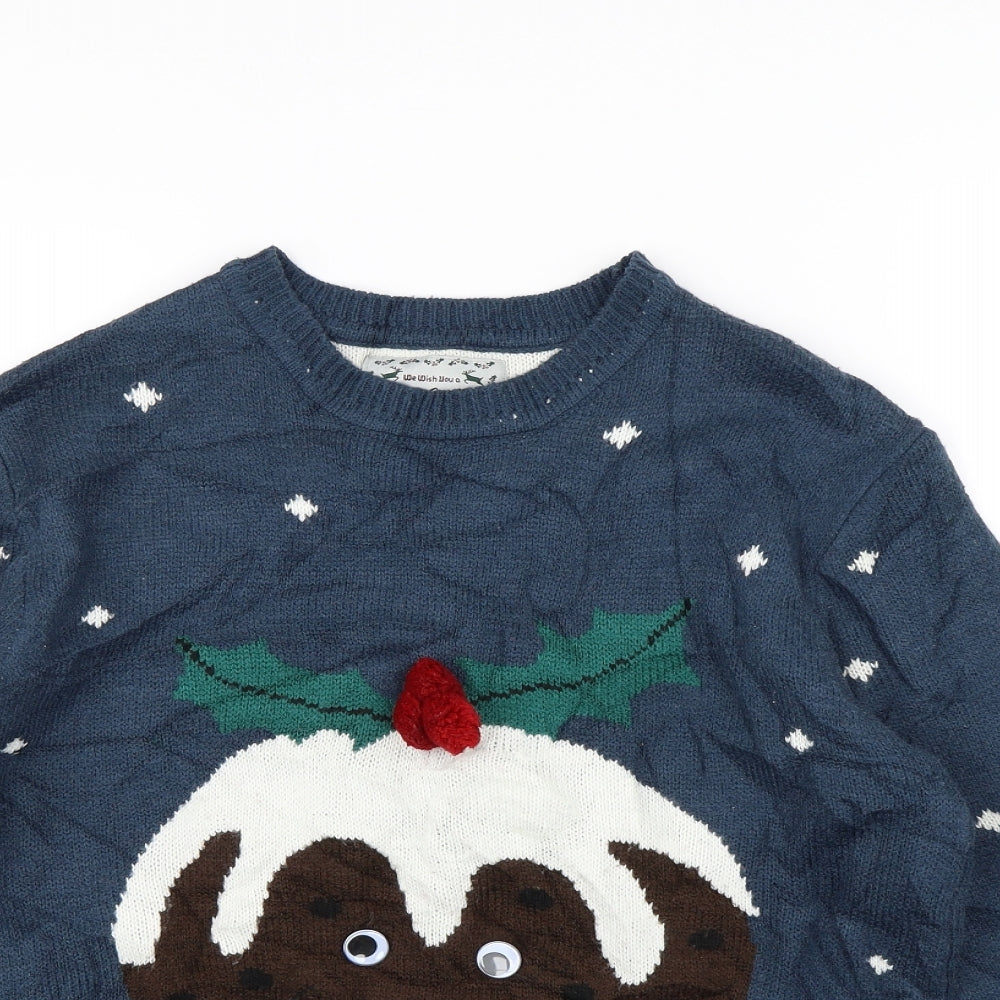 Red Herring Mens Blue Polka Dot  Pullover Jumper Size M  - Christmas jumper