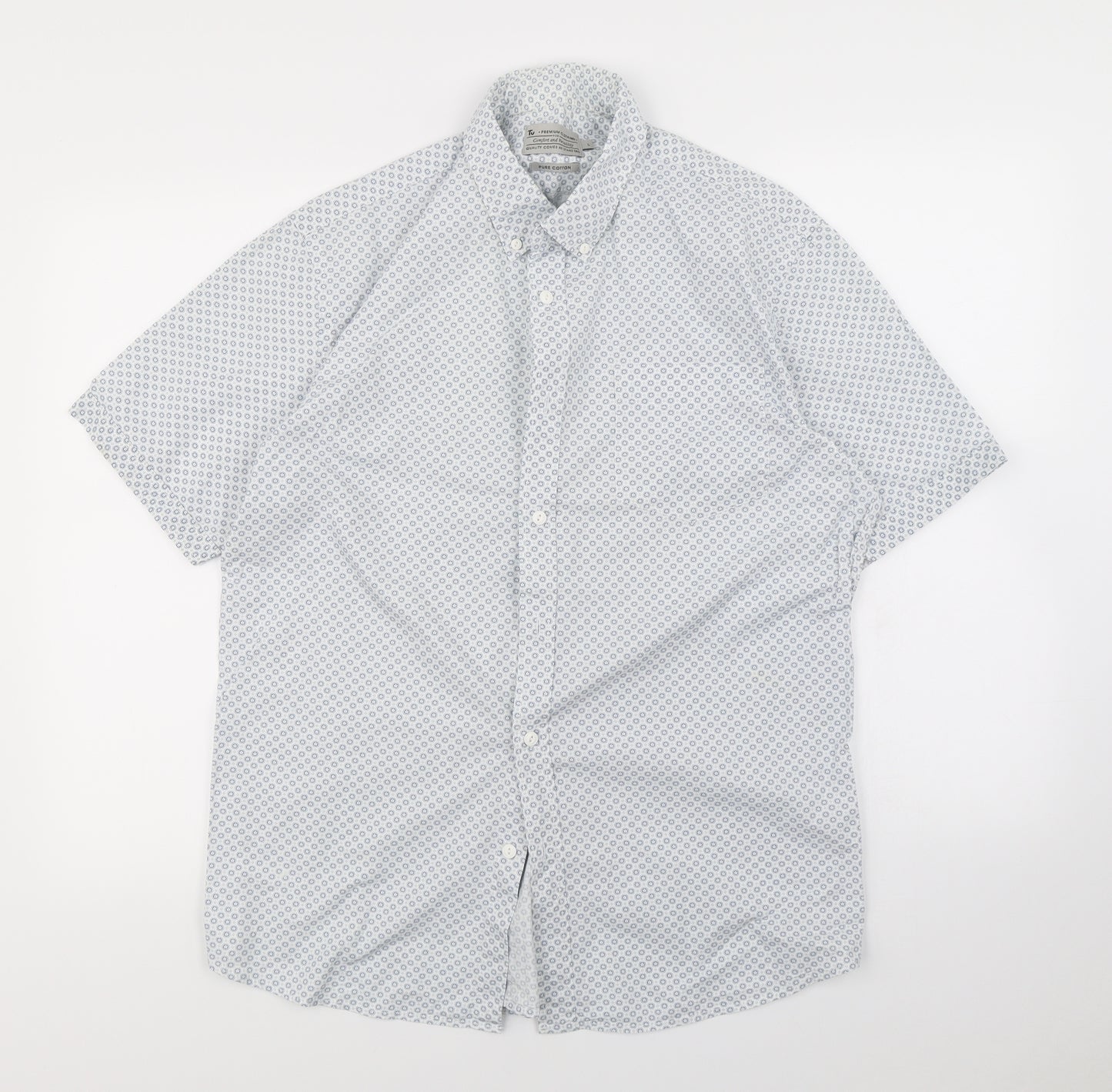 TU Mens Blue Polka Dot   Dress Shirt Size L