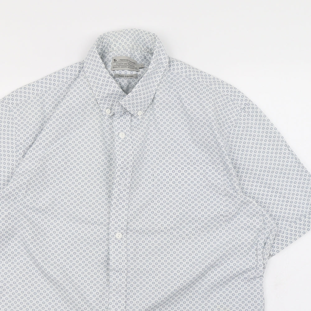 TU Mens Blue Polka Dot   Dress Shirt Size L