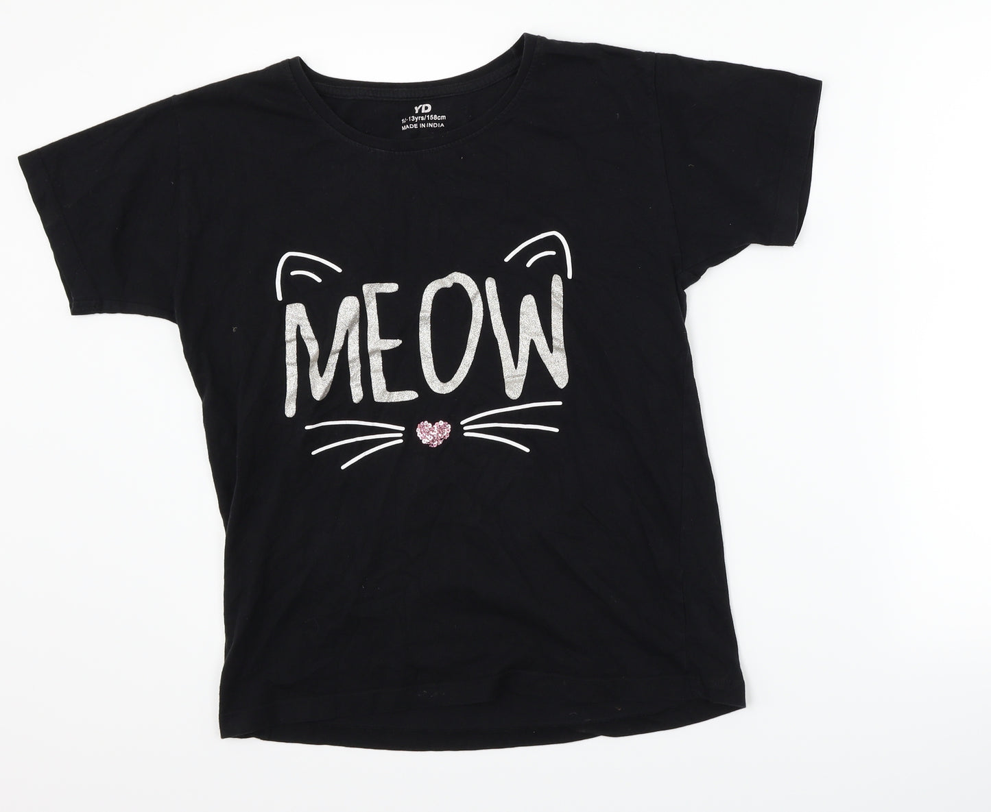 Young Dimension Girls Black   Basic T-Shirt Size 12-13 Years  - meow