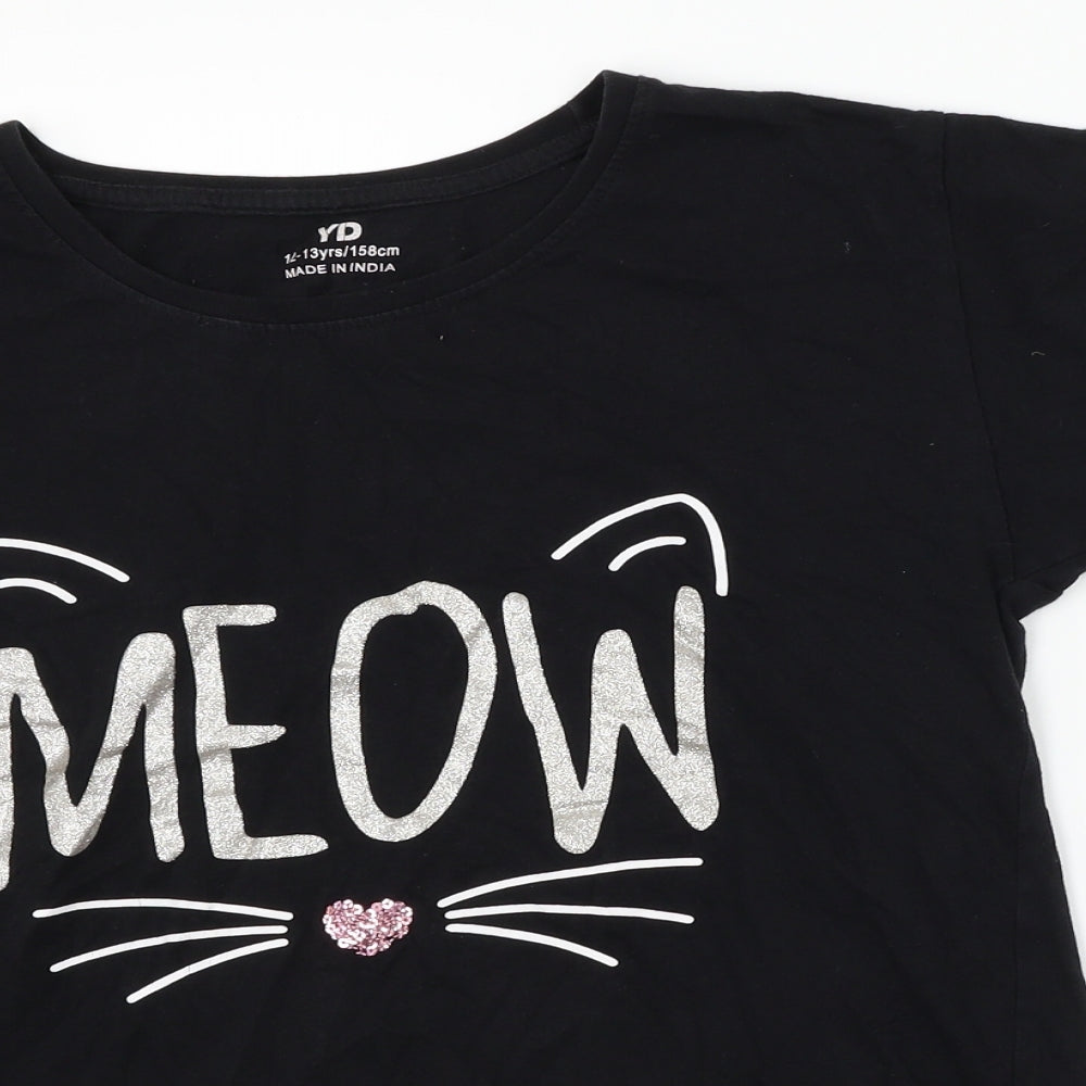 Young Dimension Girls Black   Basic T-Shirt Size 12-13 Years  - meow