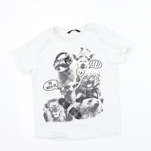 George Boys White   Basic T-Shirt Size 6-7 Years  - animals