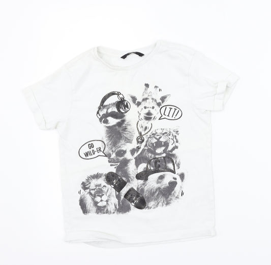 Front view of George boys’ white basic t-shirt, size 6-7, years - animals