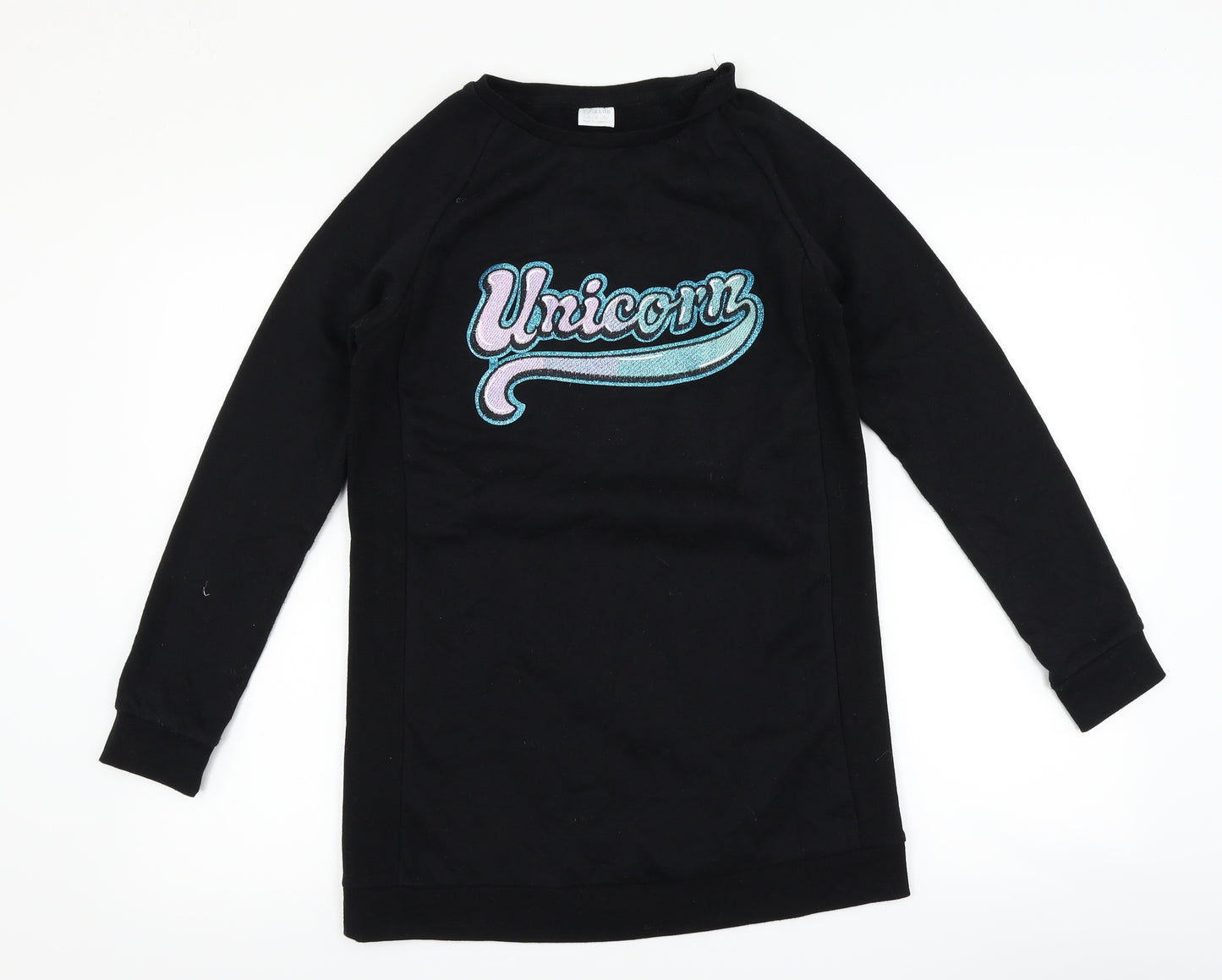 F&F Girls Black   Jumper Dress  Size 12-13 Years  - Unicorn