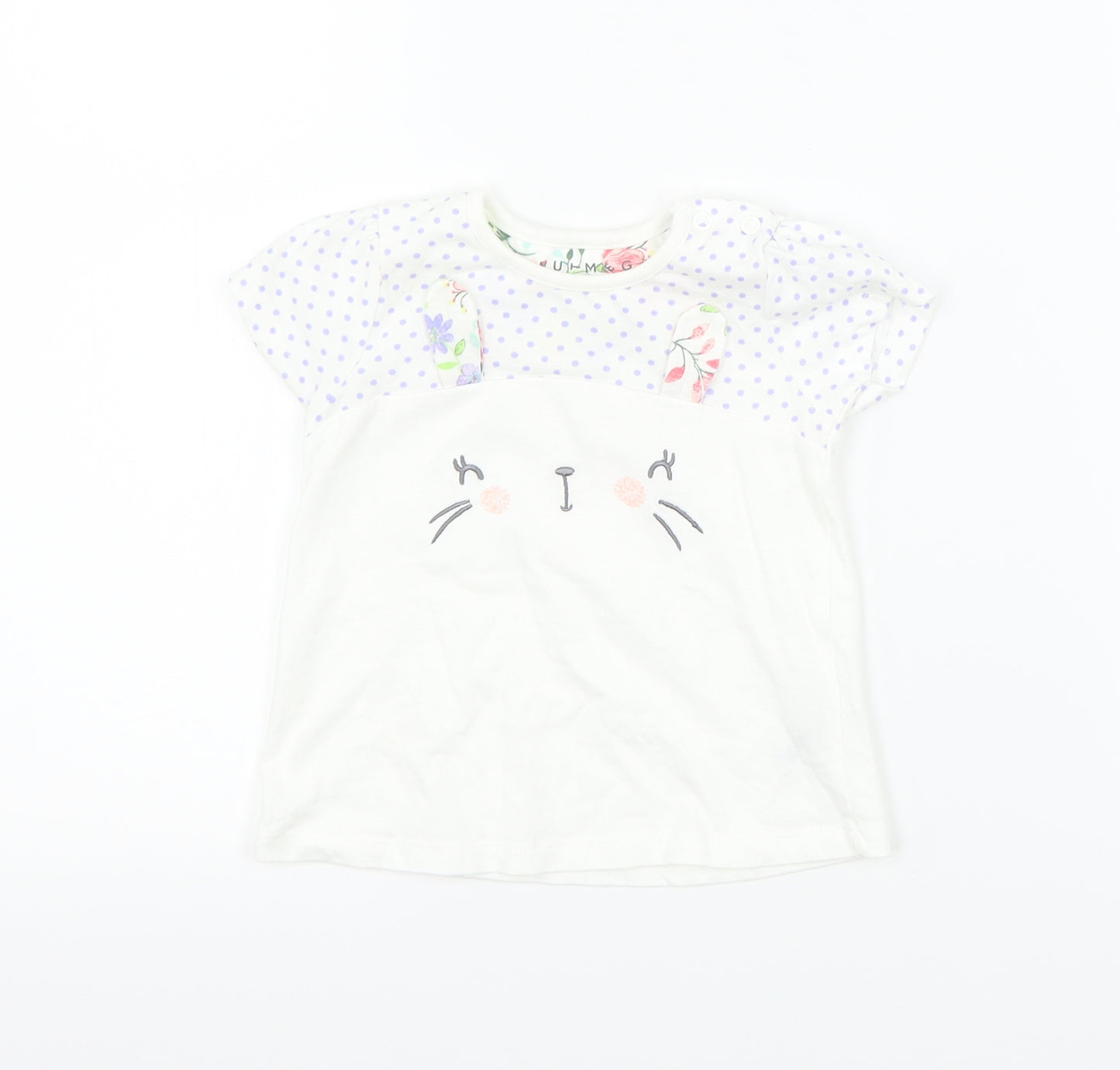 Nutmeg Girls White Polka Dot  Basic T-Shirt Size 6-9 Months  - rabbit