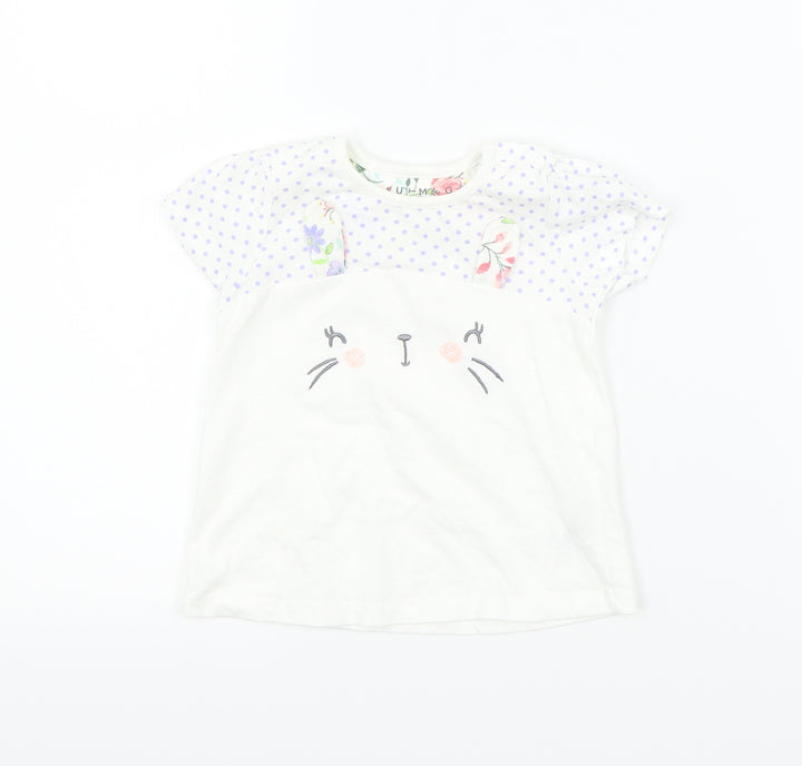 Nutmeg Girls White Polka Dot  Basic T-Shirt Size 6-9 Months  - rabbit