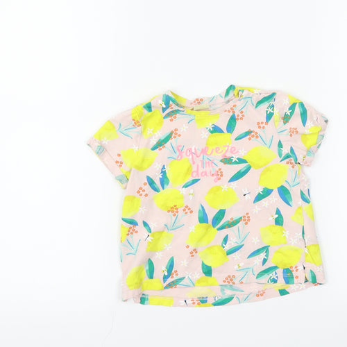 H&M Girls Pink Floral  Basic T-Shirt Size 18-24 Months  - lemons squeeze the day