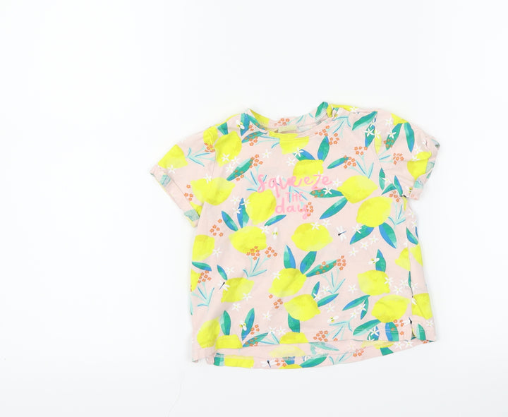 H&M Girls Pink Floral Basic T-Shirt Size 18-24 Months - lemons squeeze the day