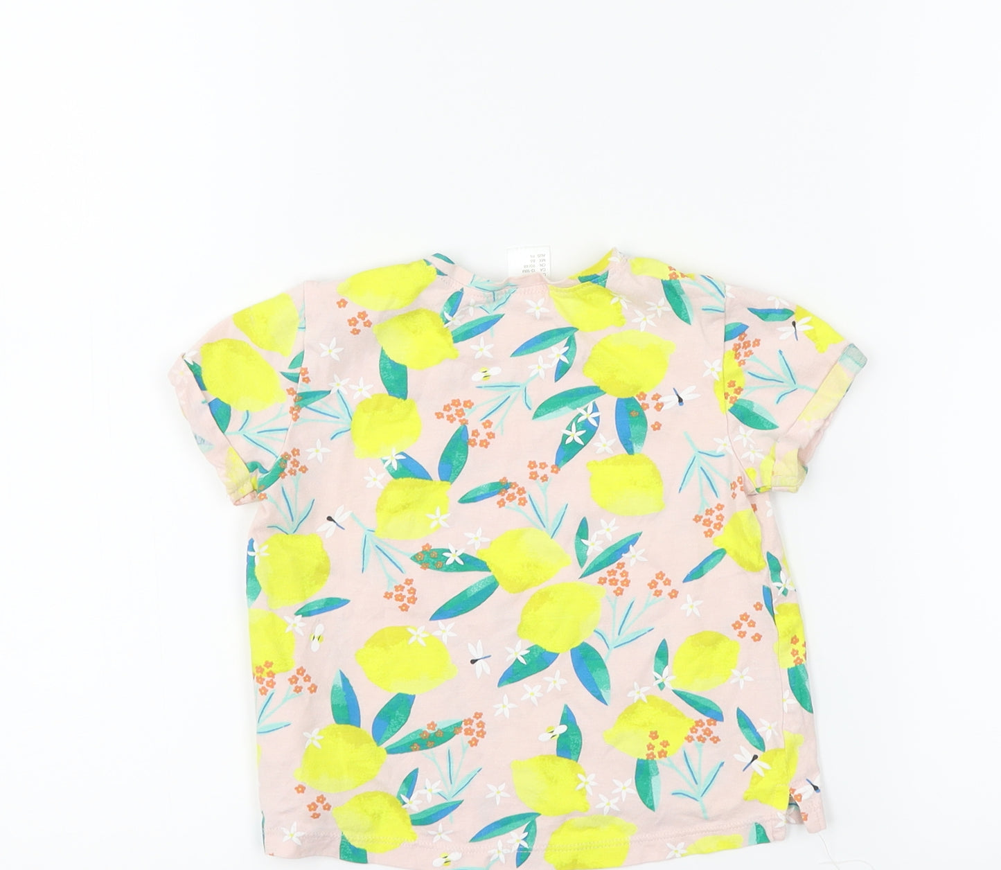 H&M Girls Pink Floral  Basic T-Shirt Size 18-24 Months  - lemons squeeze the day