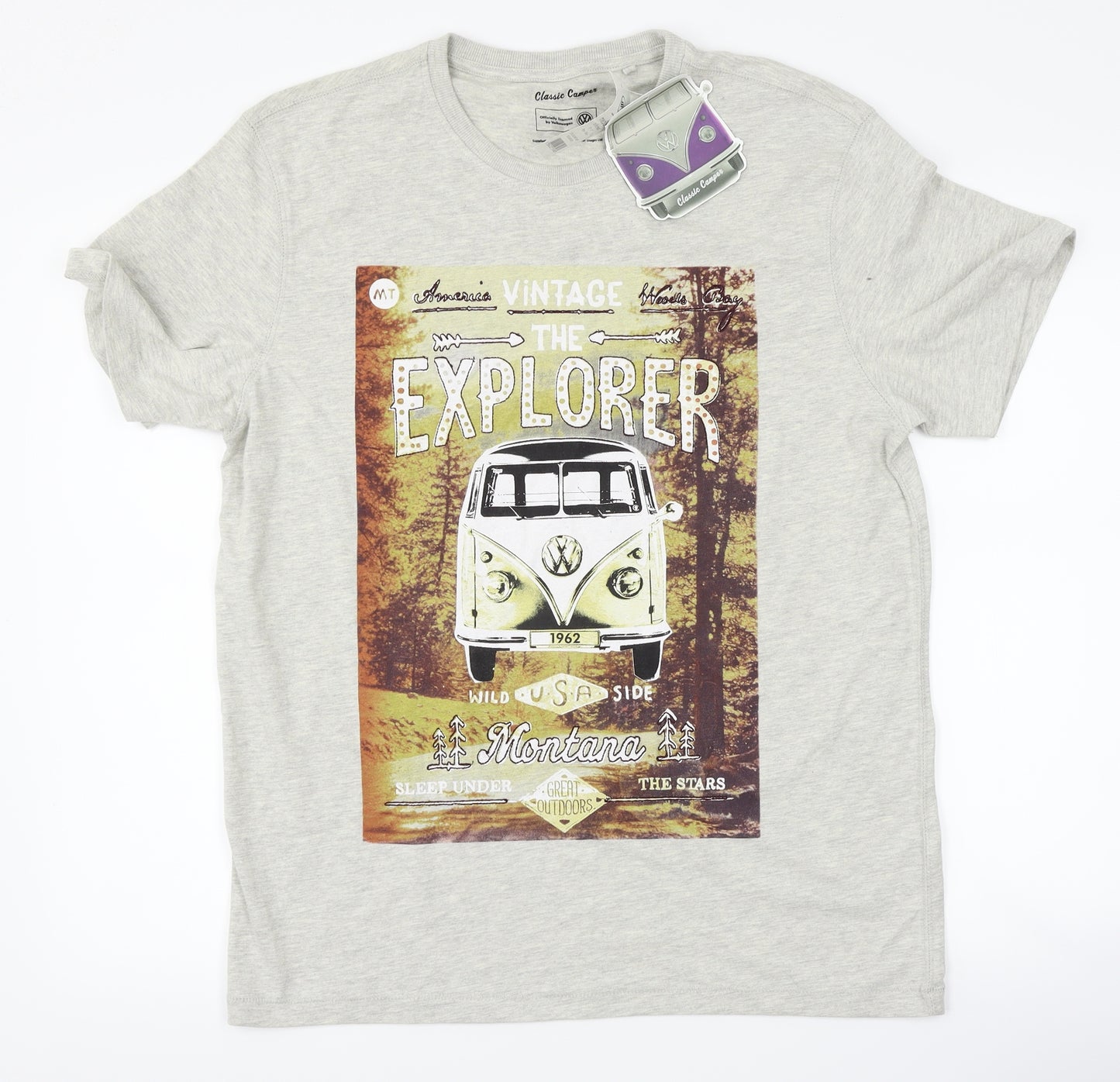 George Mens Grey    T-Shirt Size M  - VW camper