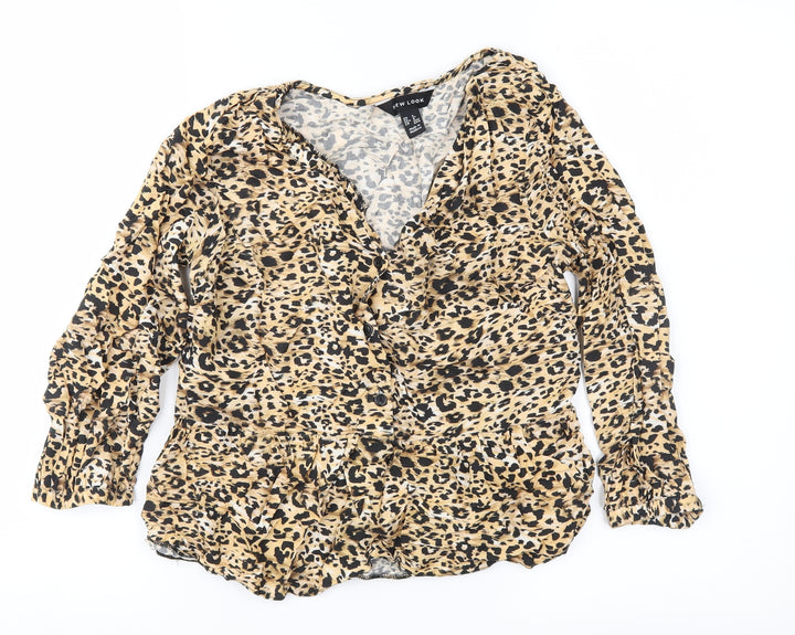 New Look Womens Brown Animal Print  Basic Blouse Size 8