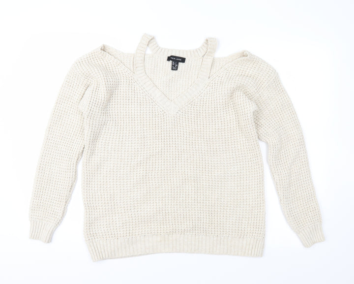 New Look Womens Beige Knit Pullover Jumper Size S
