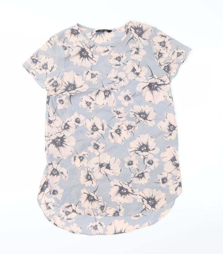 New Look Womens Grey Floral Basic Blouse Size 6