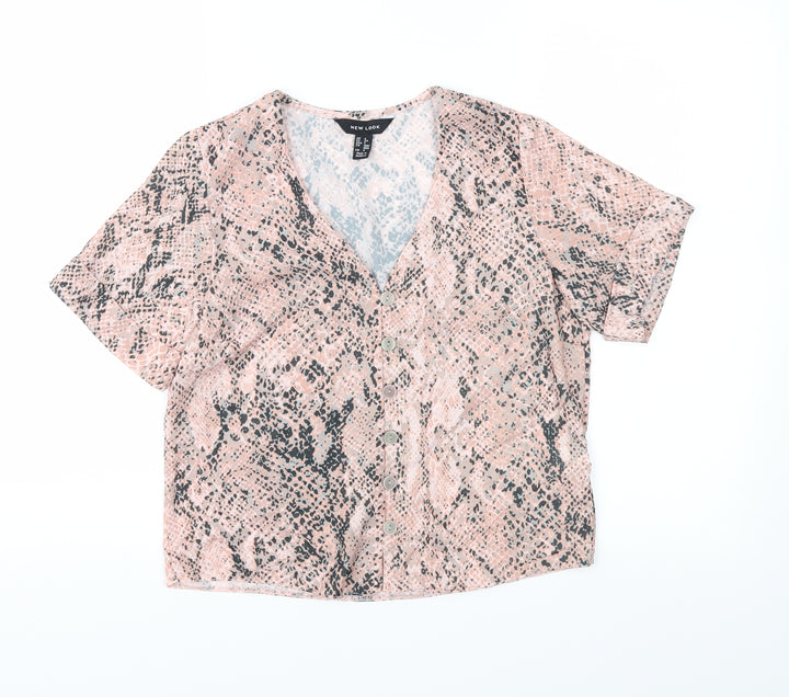 New Look Womens Pink Animal Print  Basic Blouse Size 6