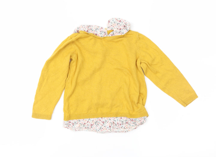 H&M Girls Yellow Floral Knit Pullover Jumper Size 3 Years
