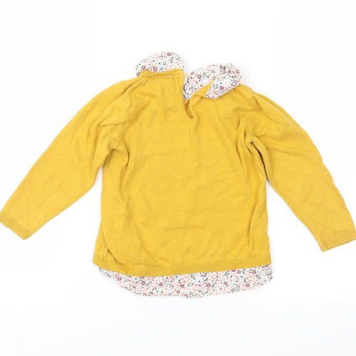 H&M Girls Yellow Floral Knit Pullover Jumper Size 3 Years