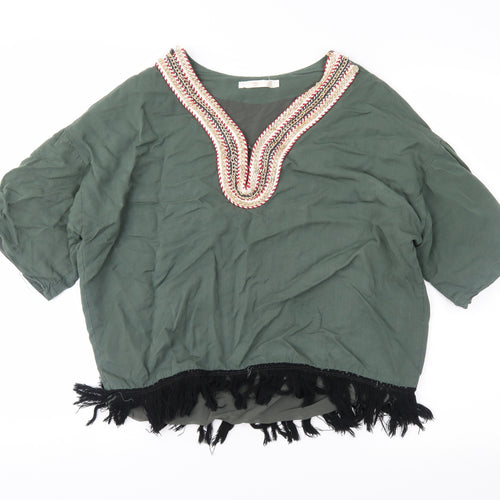 Cherry Womens Green Geometric  Basic Blouse Size 12