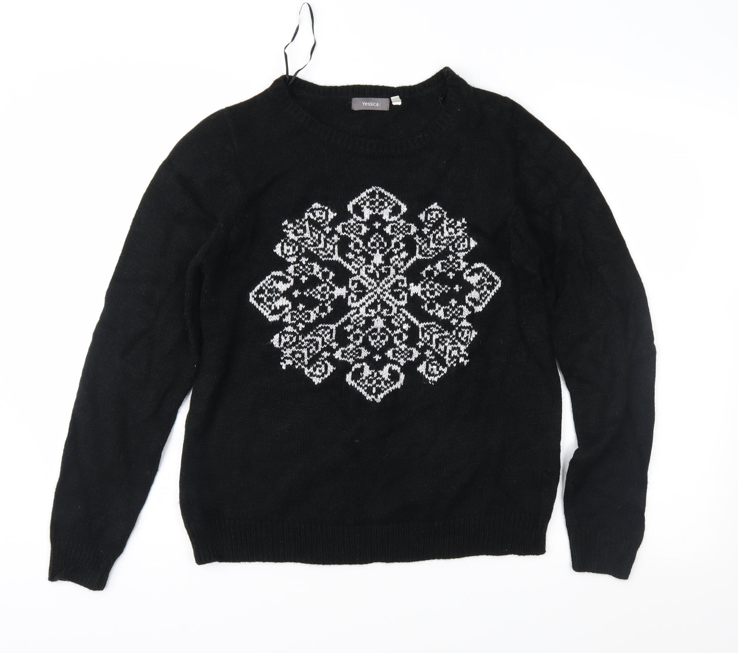 Yessica Womens Black Geometric Knit Pullover Jumper Size M