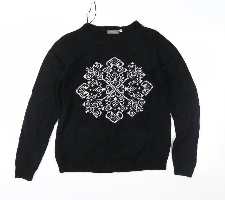 Yessica Womens Black Geometric Knit Pullover Jumper Size M