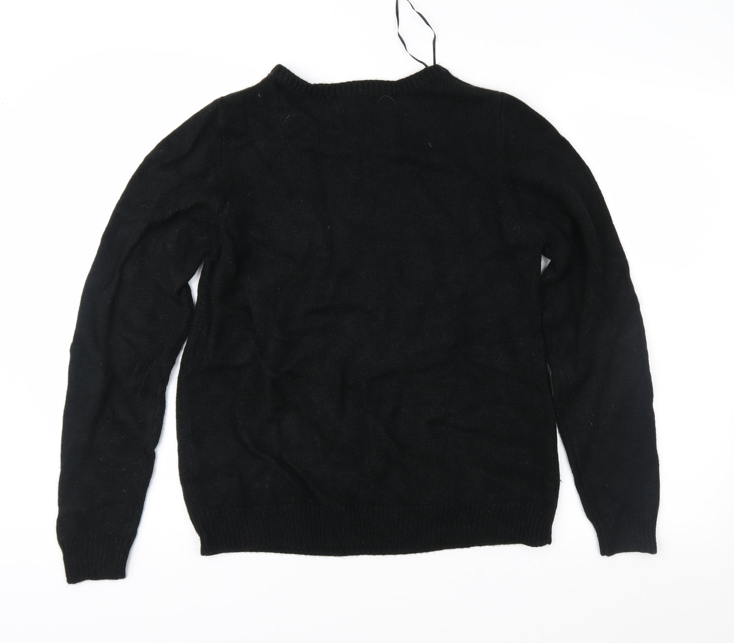 Yessica Womens Black Geometric Knit Pullover Jumper Size M