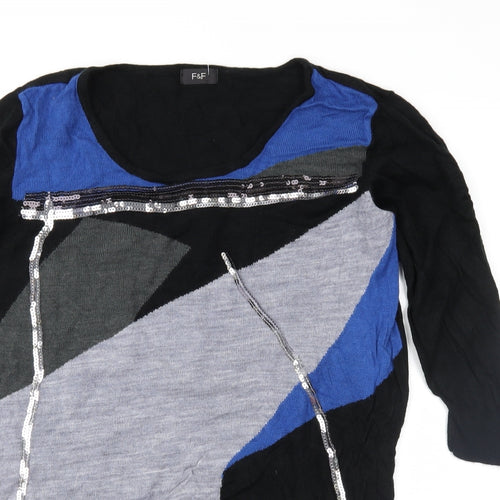 F&F Womens Black Geometric Knit Pullover Jumper Size 18