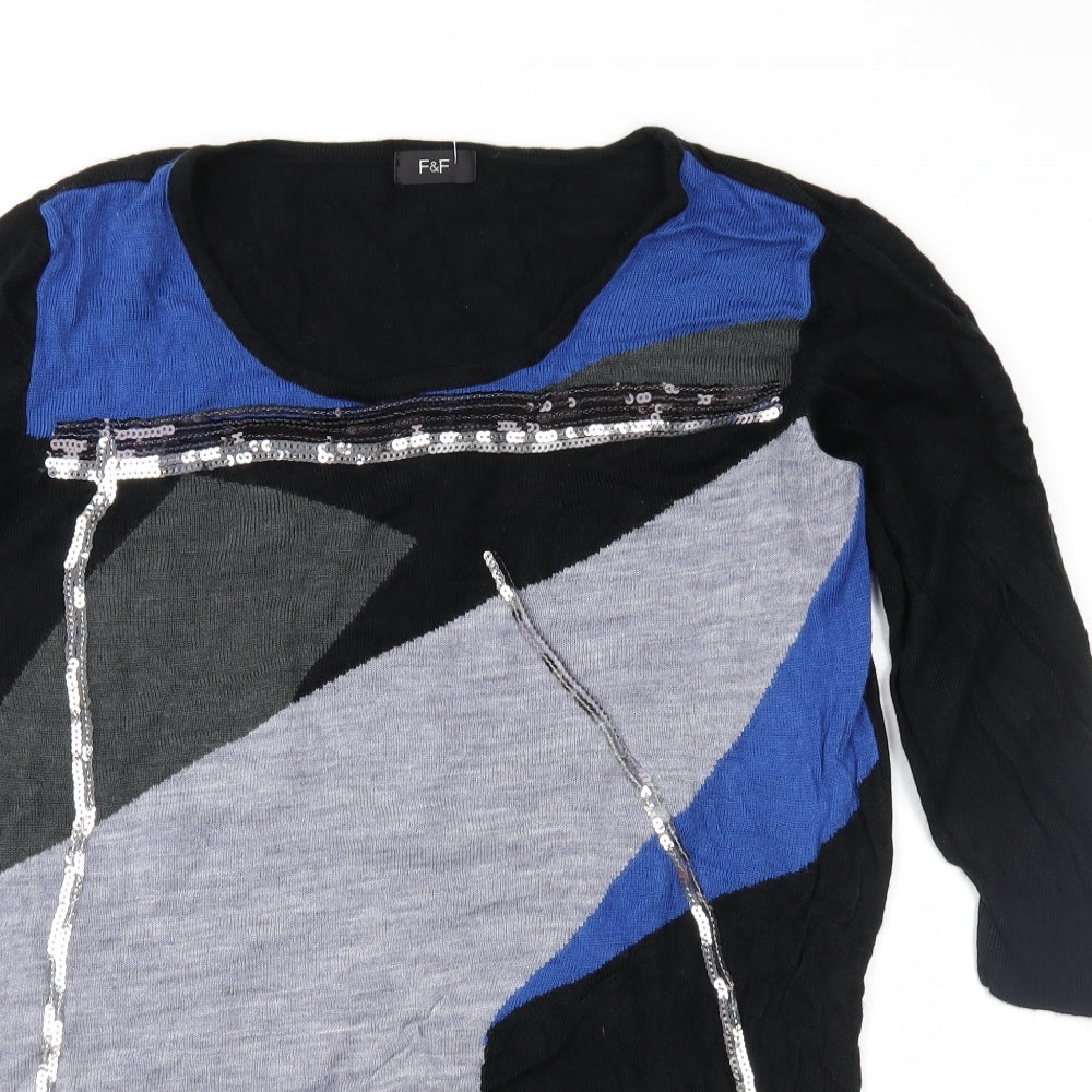F&F Womens Black Geometric Knit Pullover Jumper Size 18