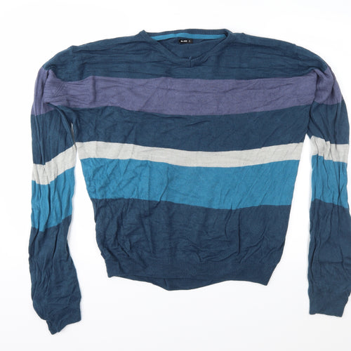 Bling Mens Blue Striped Knit Pullover Jumper Size L