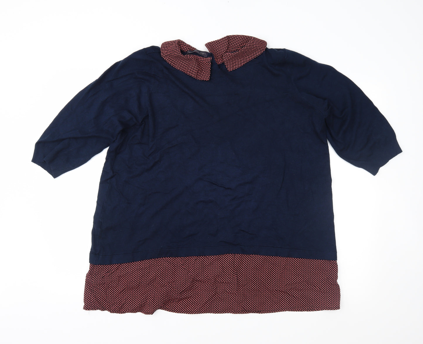 Marks and Spencer Womens Blue Geometric Knit Pullover Jumper Size 22