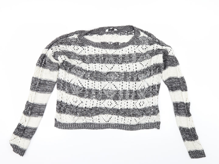 New Look Womens Grey Striped  Pullover Jumper Size 12