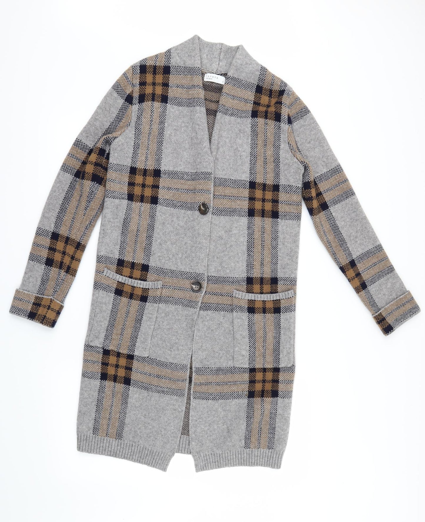 Papaya Womens Grey Check  Cardigan Jumper Size S