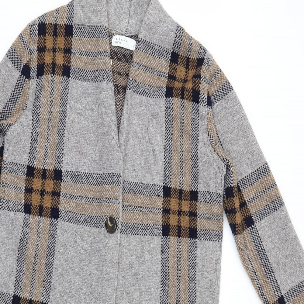 Papaya Womens Grey Check  Cardigan Jumper Size S