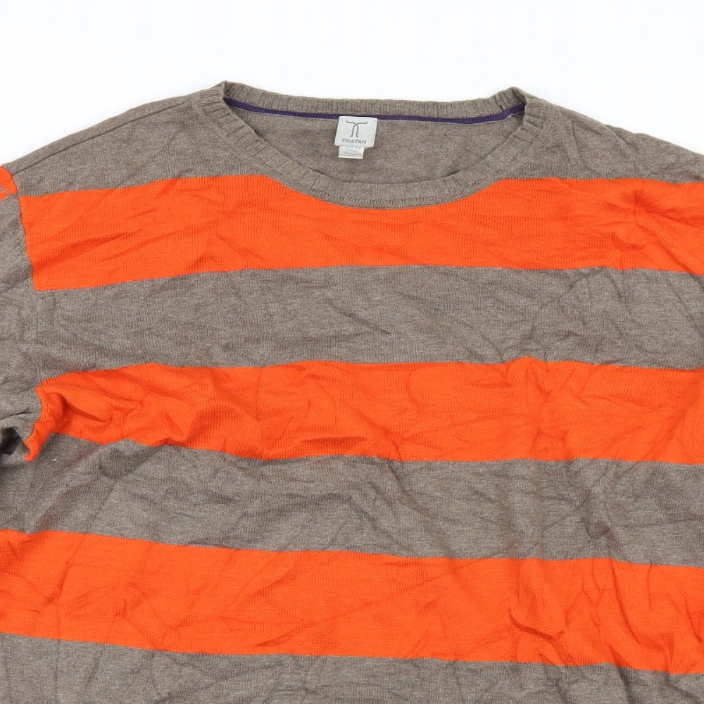 Tristan Mens Brown Striped  Pullover Jumper Size L