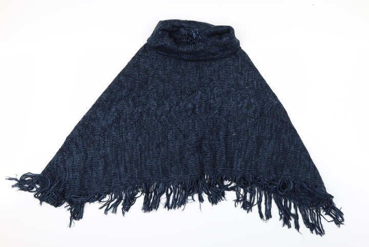 M&Co Womens Blue   Jacket Poncho Size L  - fringed poncho