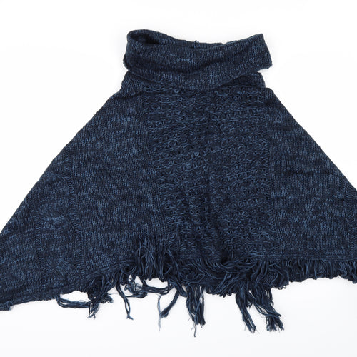 M&Co Womens Blue   Jacket Poncho Size L  - fringed poncho