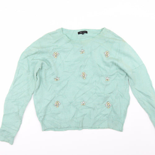 New Look Womens Green   Pullover Jumper Size 8  - rhinestone