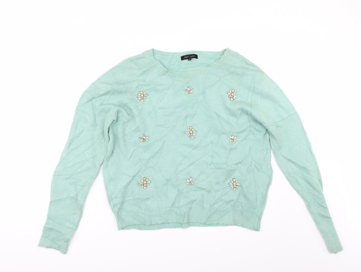 New Look Womens Green Pullover Jumper Size 8 - rhinestone