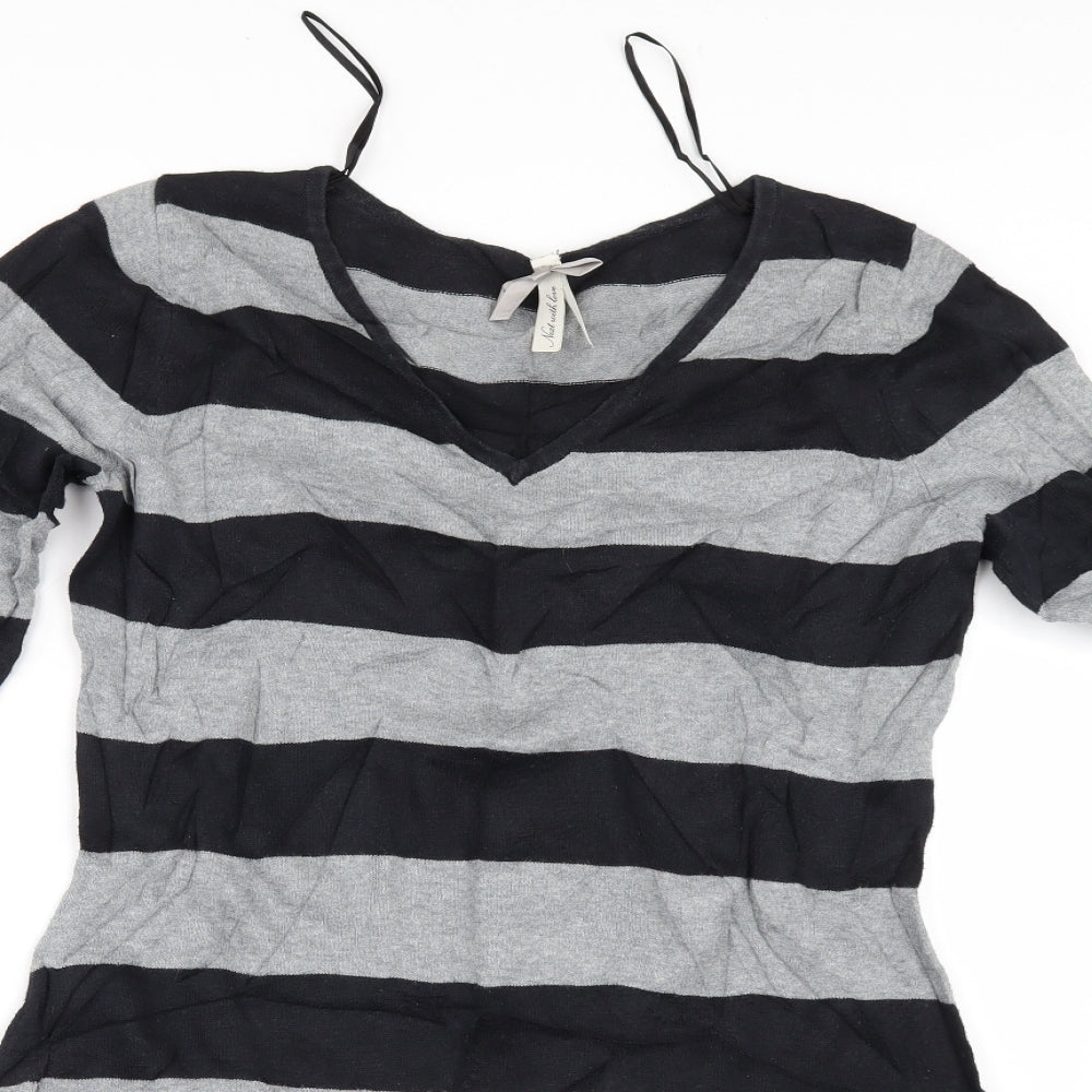 NEXT Womens Grey Striped  Pullover Jumper Size 4  - Flared Bottom