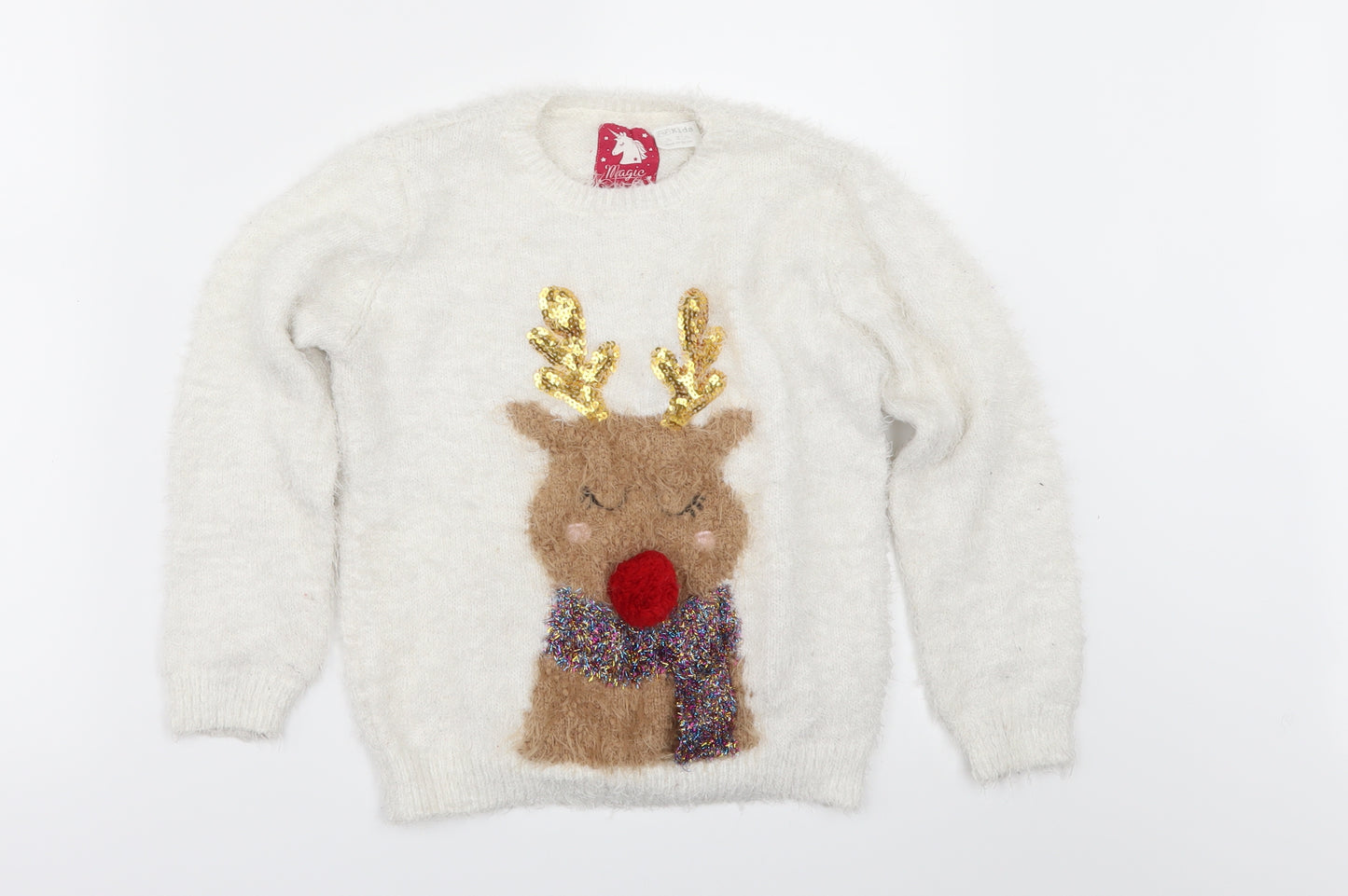 F&F Girls White   Pullover Jumper Size 6-7 Years  - CHRISTMAS