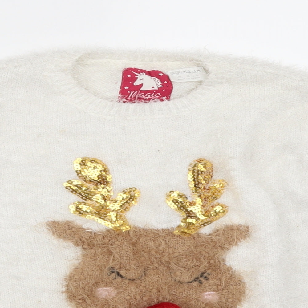F&F Girls White   Pullover Jumper Size 6-7 Years  - CHRISTMAS