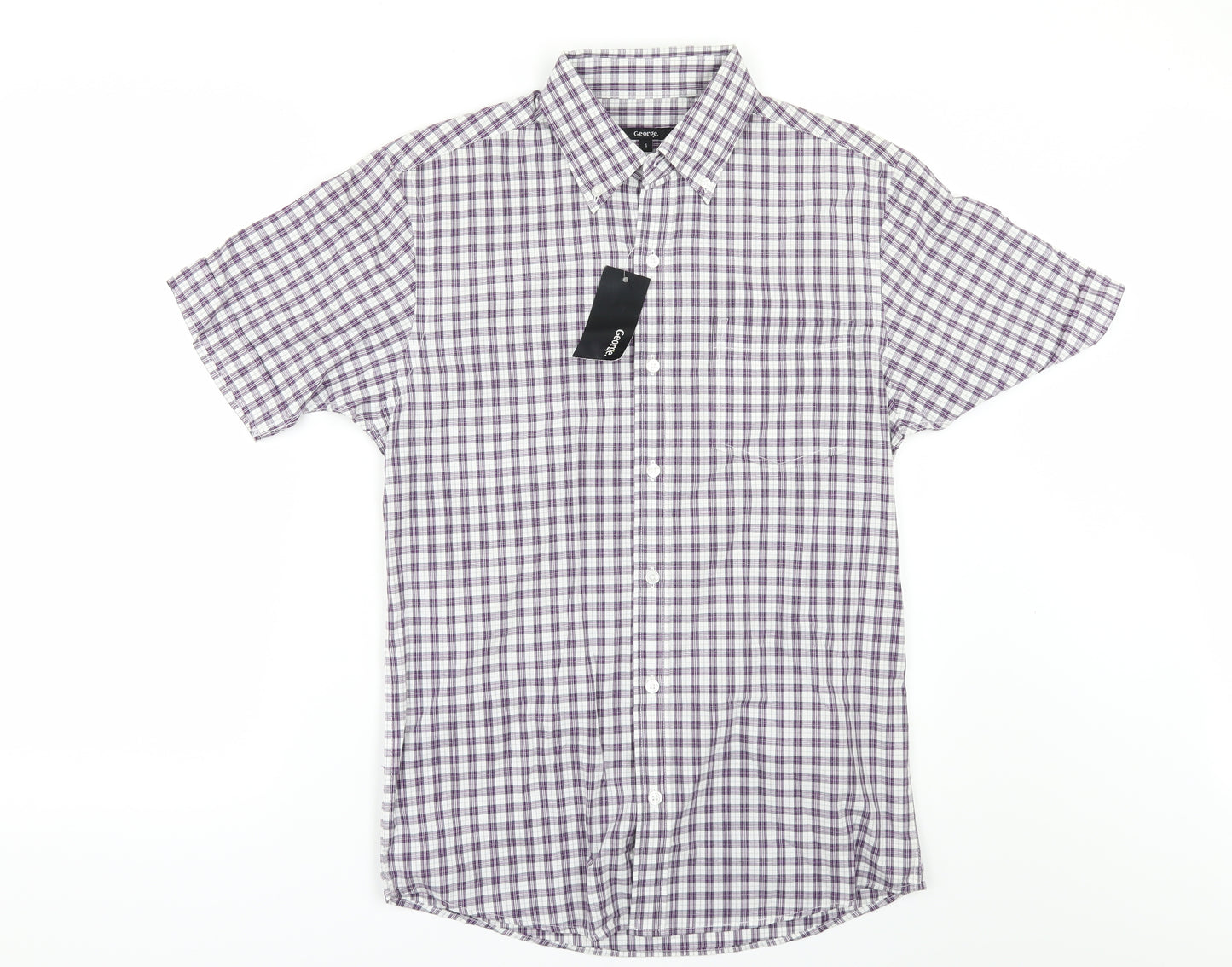 George Mens Purple Check   Button-Up Size 20