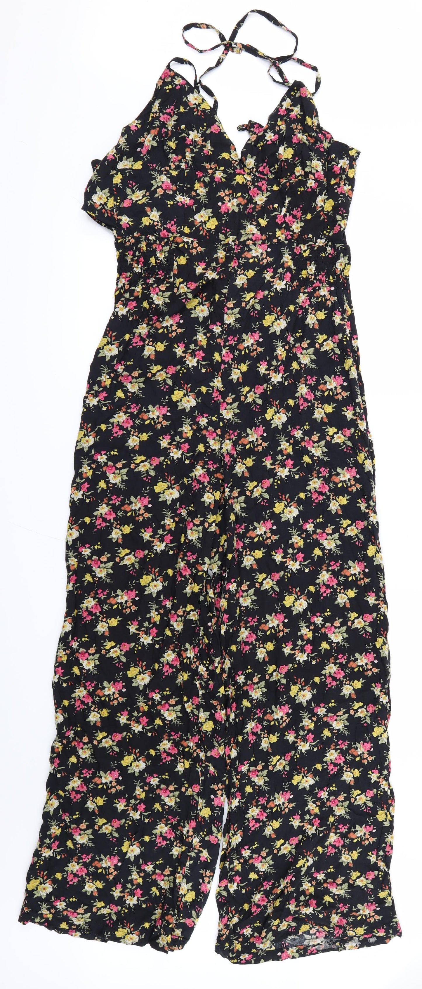 Glamorous Womens Black Floral  Jumpsuit One-Piece Size 14